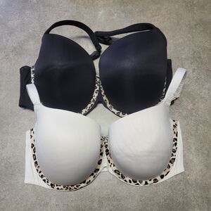 Cacique Black and White Bra Set with Leopard Trim